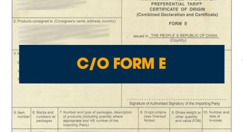 C/O form E, giấy chứng nhận hàng hóa nhập khẩu từ Trung Quốc