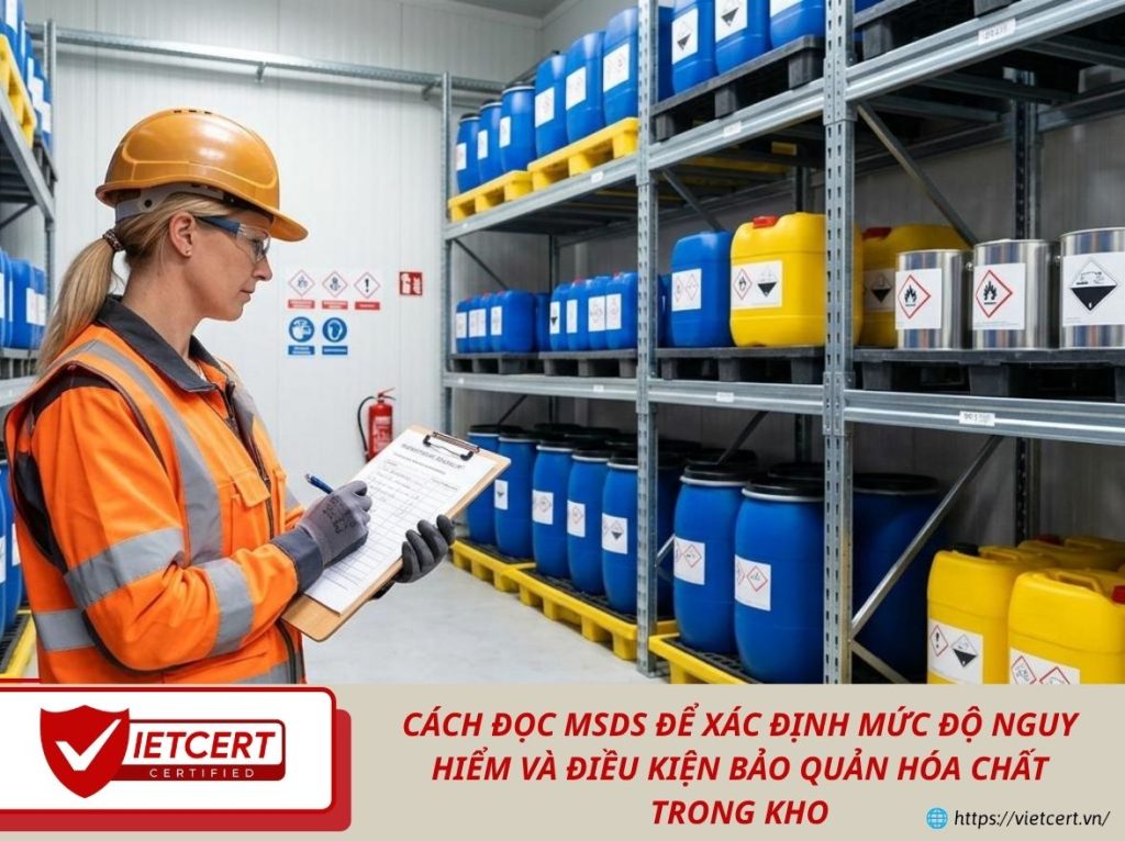 Cách đọc MSDS để xác định mức độ nguy hiểm và điều kiện bảo quản hóa chất trong kho.
